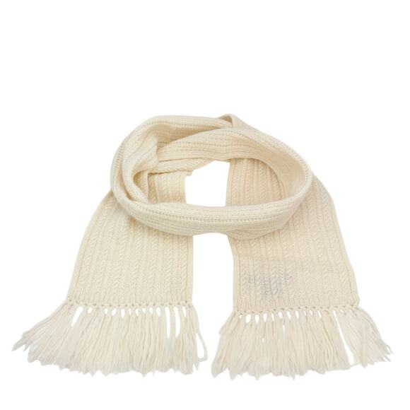 Lauren Ralph Lauren Cream Cable Tight Knit Fringe Lamb Wool Rabbit Hair Scarf - Picture 1 of 9